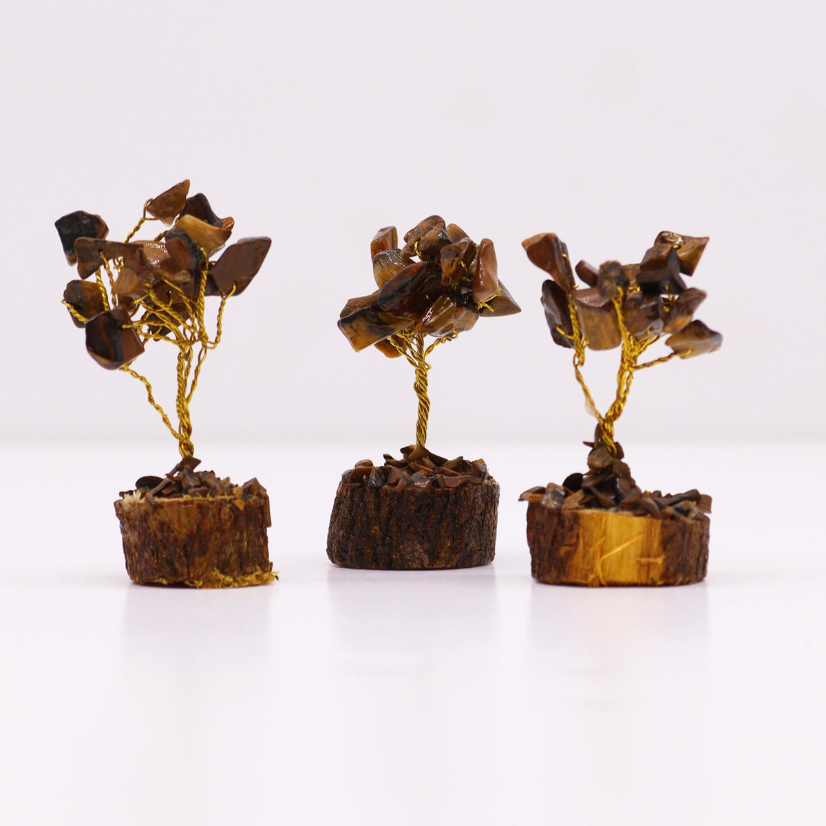 Tiger Eye Gemstone Tree on Wood Base – 15 Stones