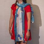 Fish Print Scarf in Sea Blue – 180 × 50cm