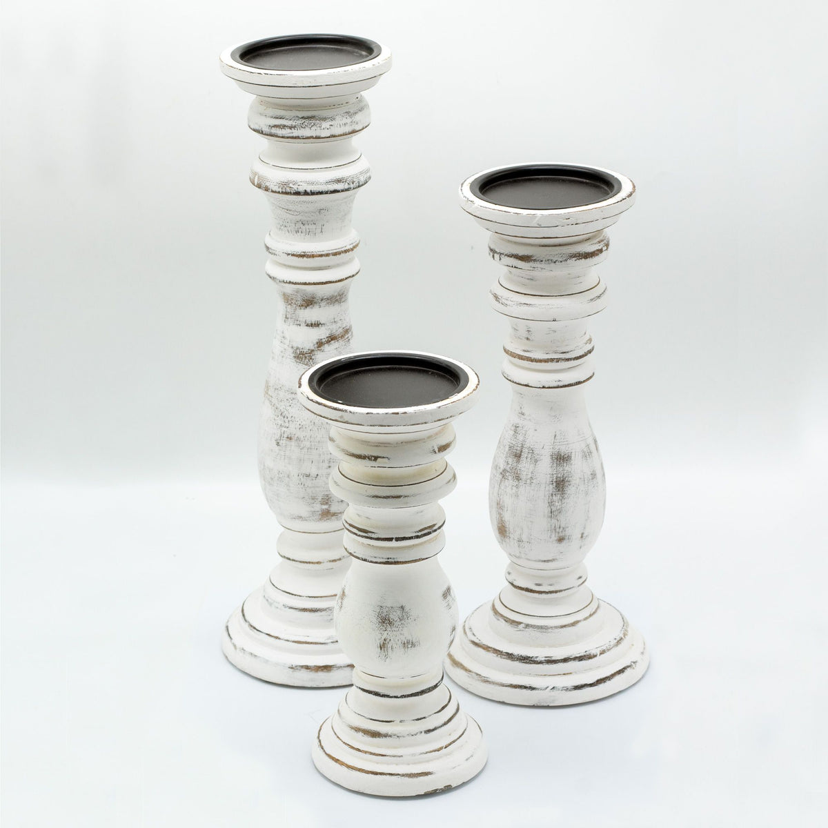 Whitewash Wooden Candle Holder – 23 × 10cm
