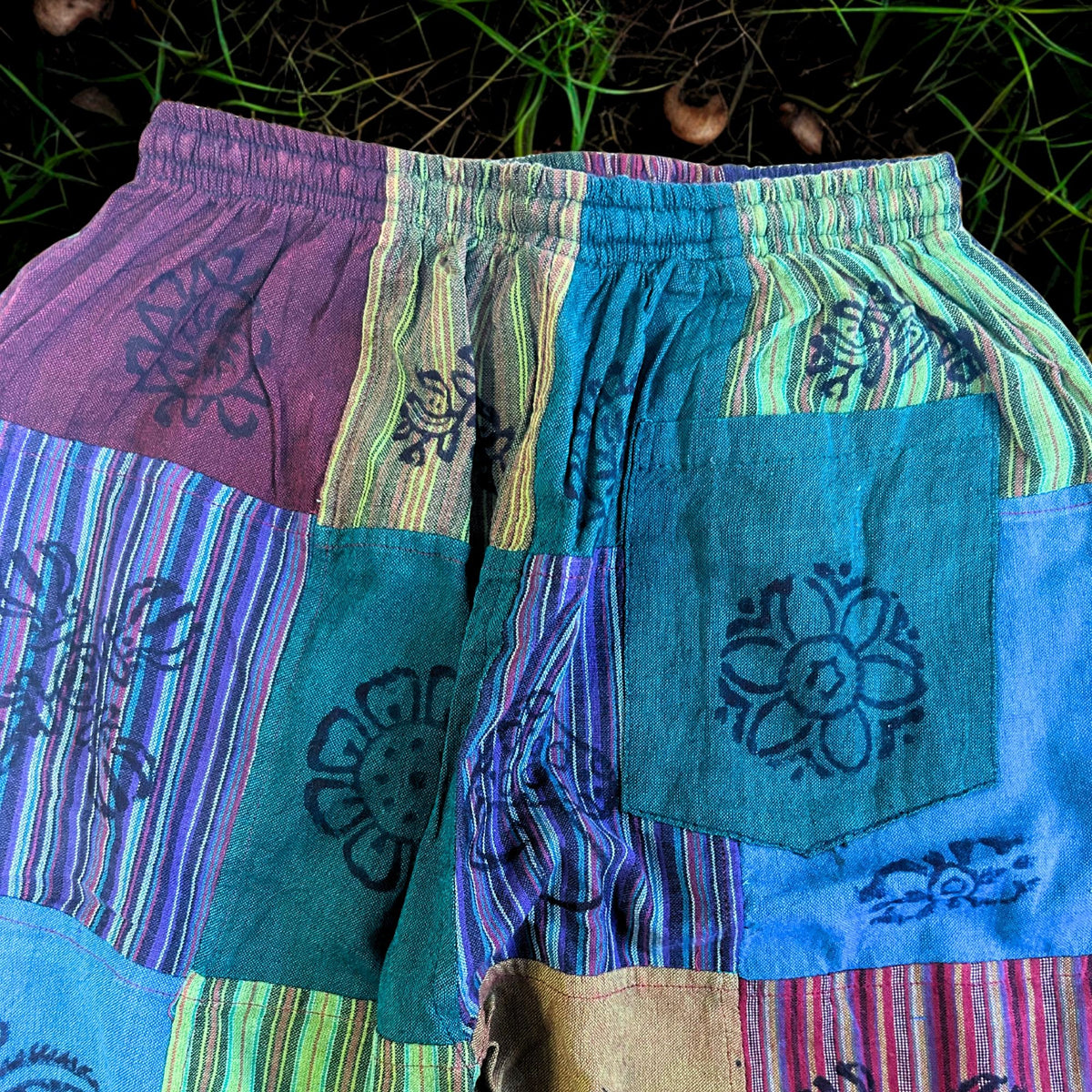 Green-Tone Block Print Mushroom Pants – Small/Medium
