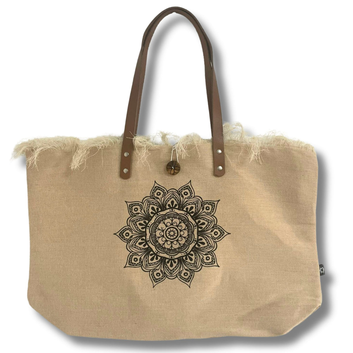 Flower of Life Tote Bag with Leather Handles
