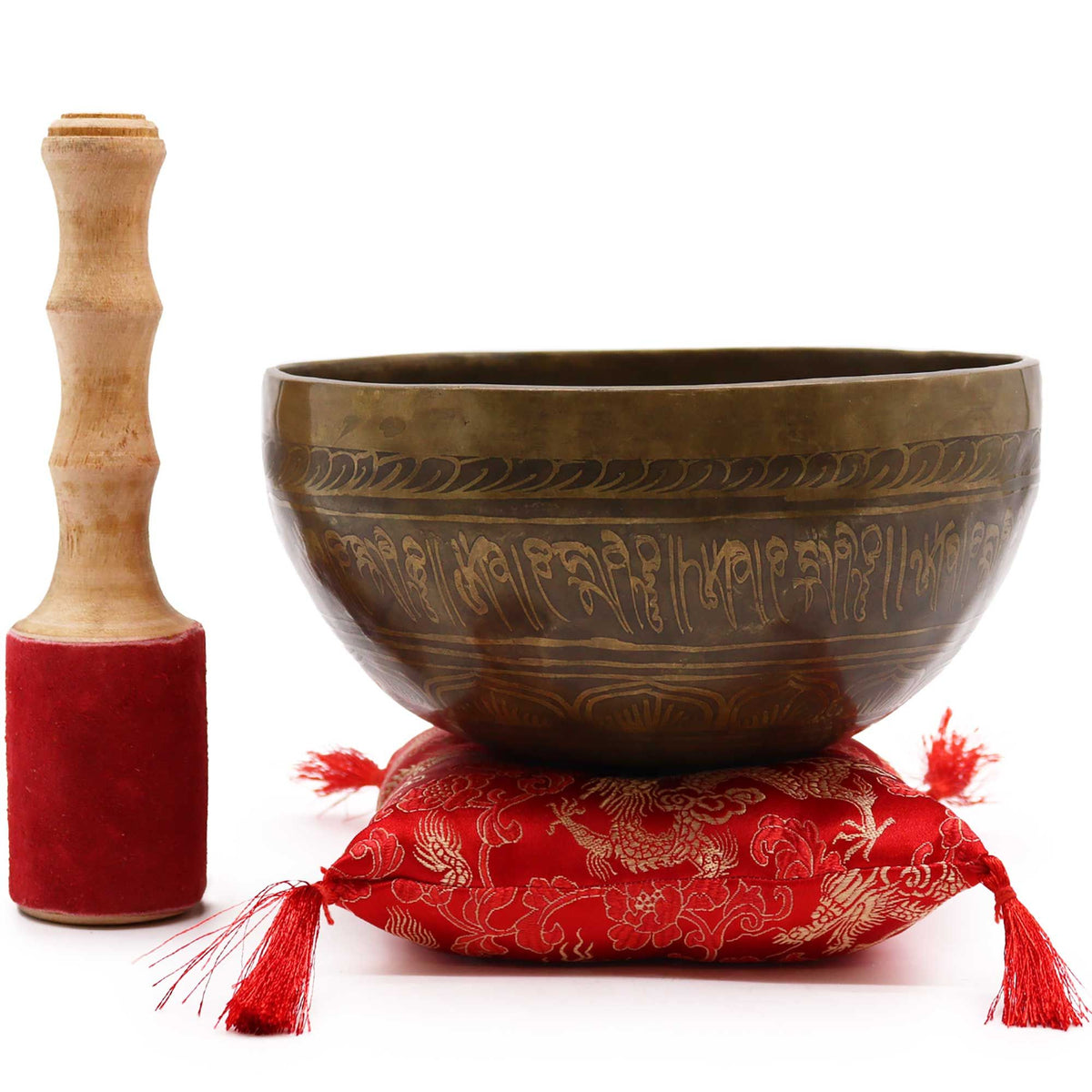 Golden Tara Brass Tibetan Singing Bowl Set