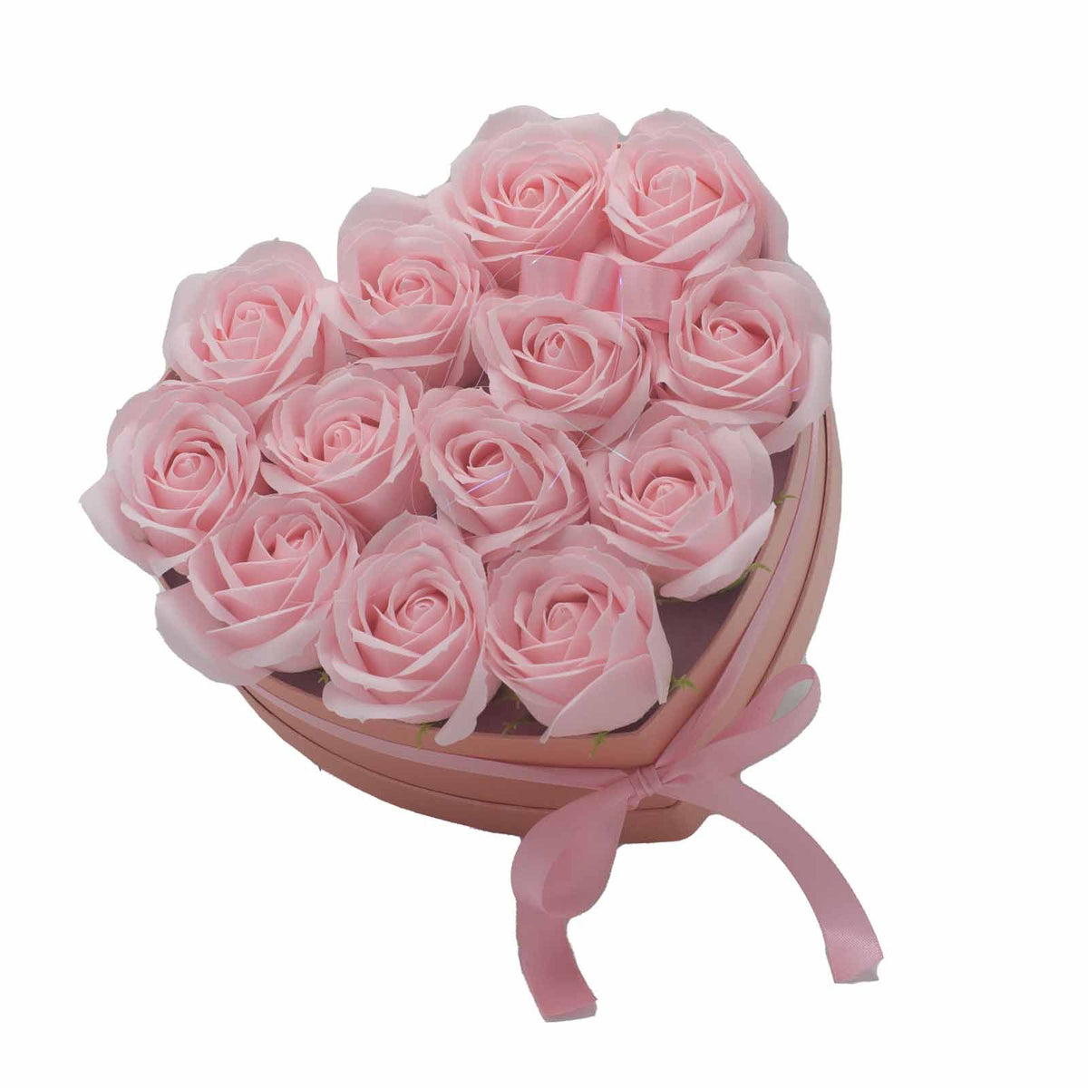 Pink Rose Soap Flower Bouquet with Heart – 13 Roses