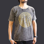 Chakra Print Stonewashed Cotton T-Shirt – Dark Grey M