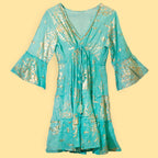 Turquoise and Gold Coral Design Dress