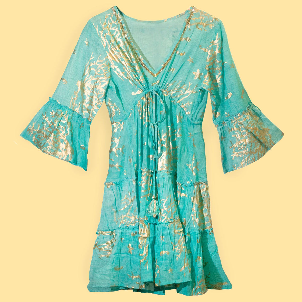Turquoise and Gold Coral Design Dress