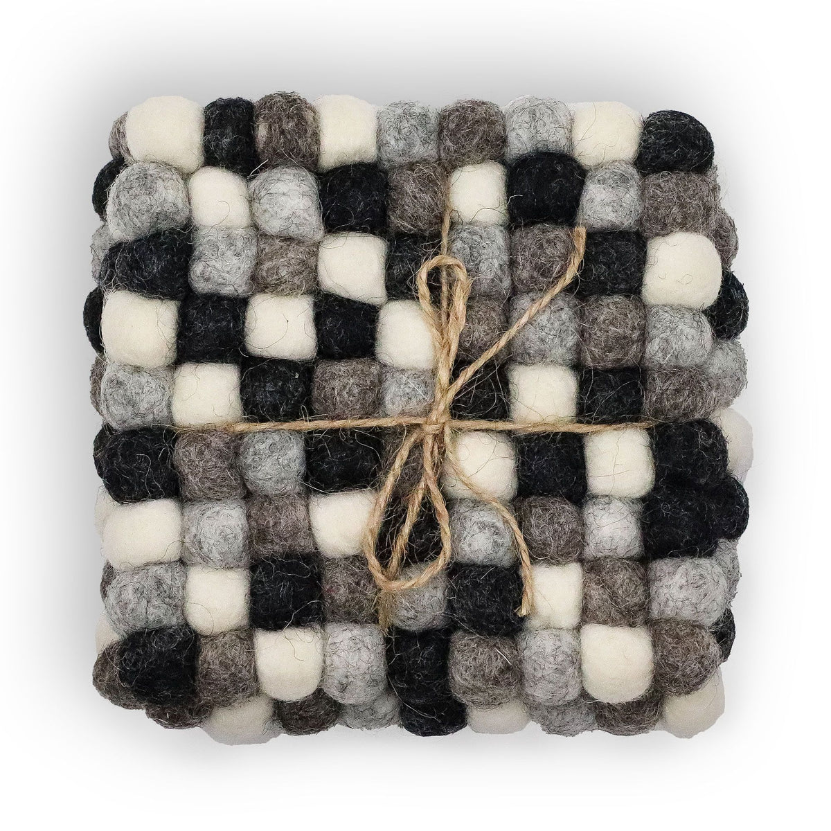 Square Felt Ball Coasters – 10cm Multi-Grey Set