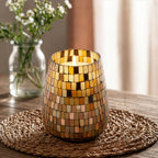 Tall Amber Mosaic Glass Jar Candle