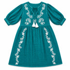 Turquoise Embroidered Tassel Dress – M/L