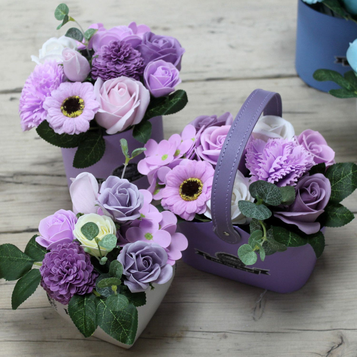 Petite Soap Flower Bouquet Basket – Soft Lavender