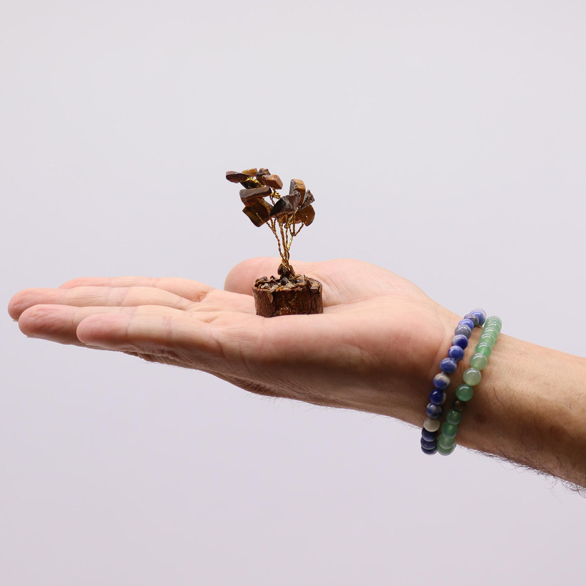 Tiger Eye Gemstone Tree on Wood Base – 15 Stones