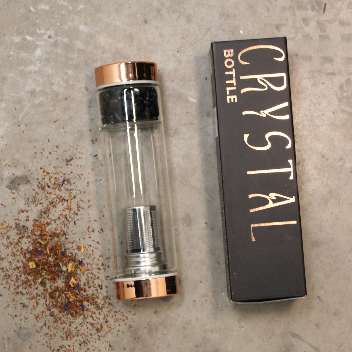 Crystal Glass Tea Infuser Bottle with Rock Quartz