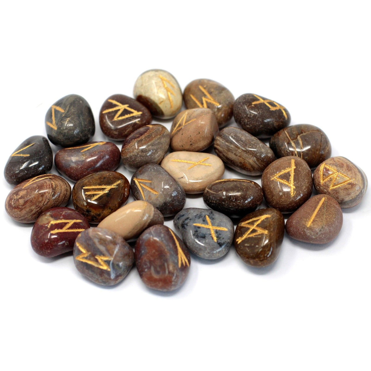 Fancy Jasper Rune Stone Set with Pouch