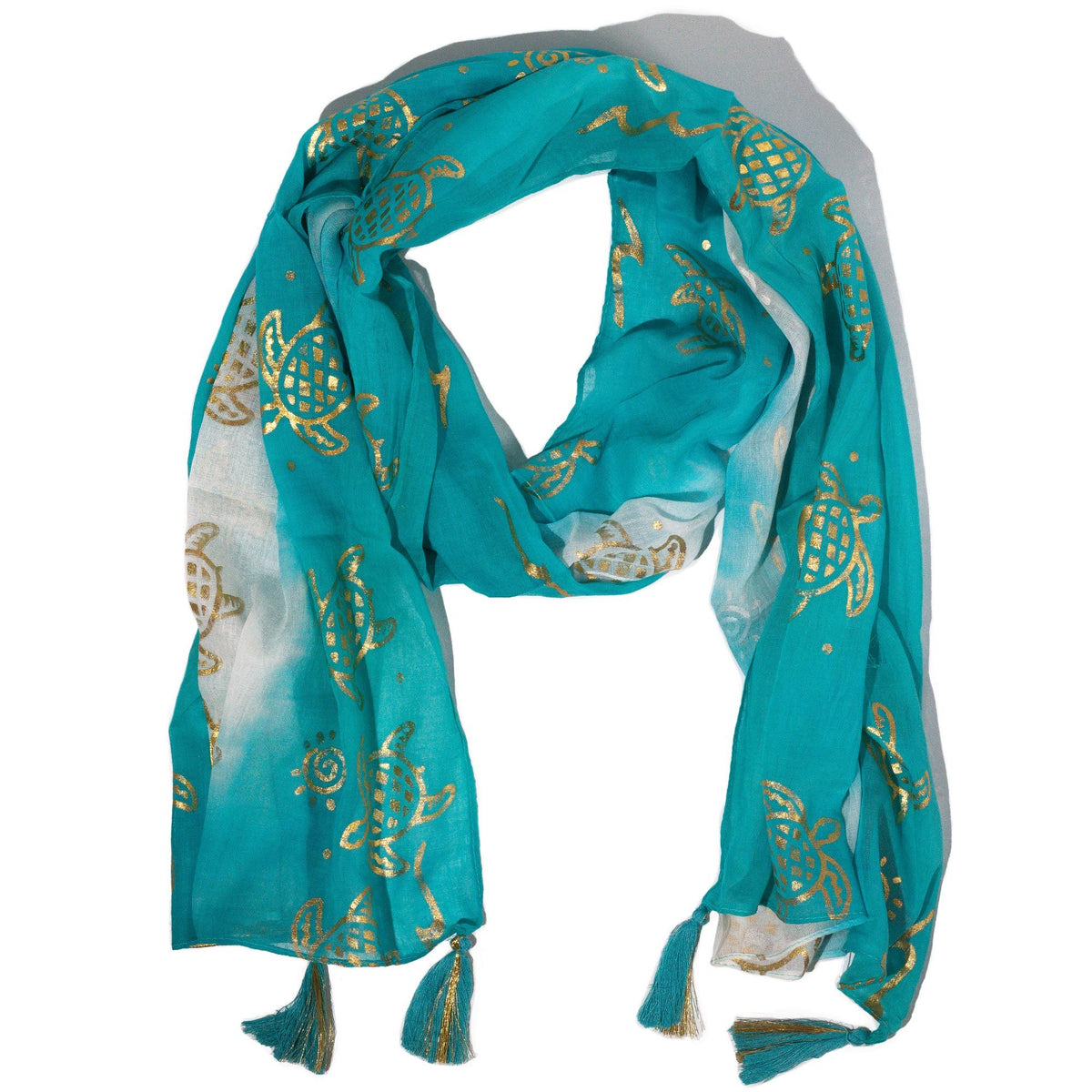 Turquoise Turtle Print Summer Scarf – 180 × 50cm