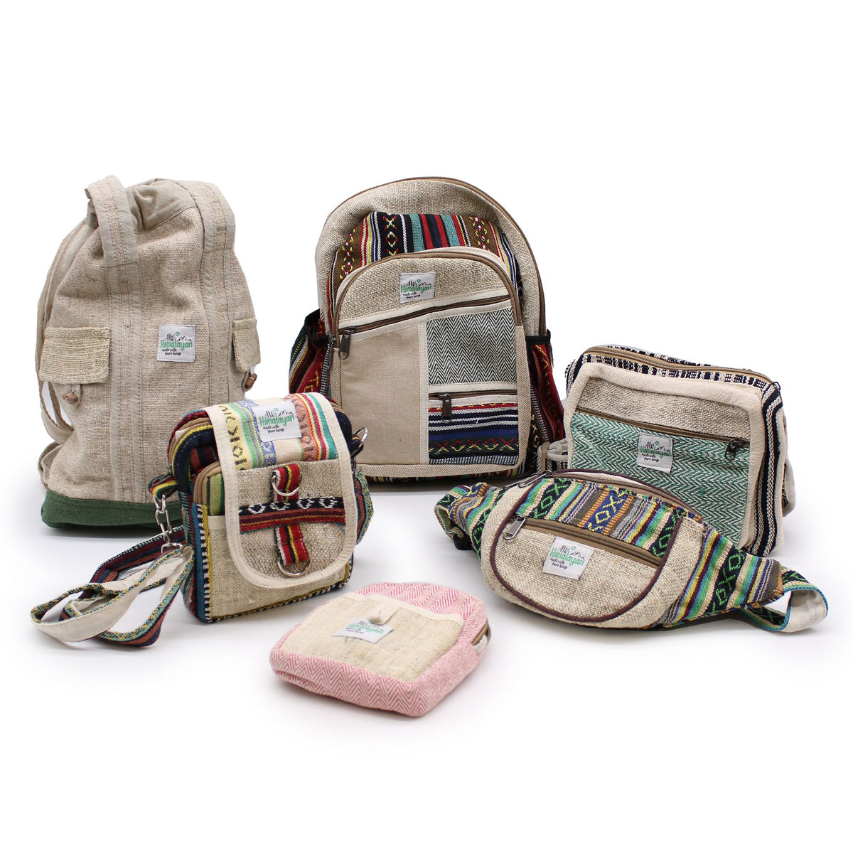 Small Hemp and Cotton Backpack with Rope Pockets