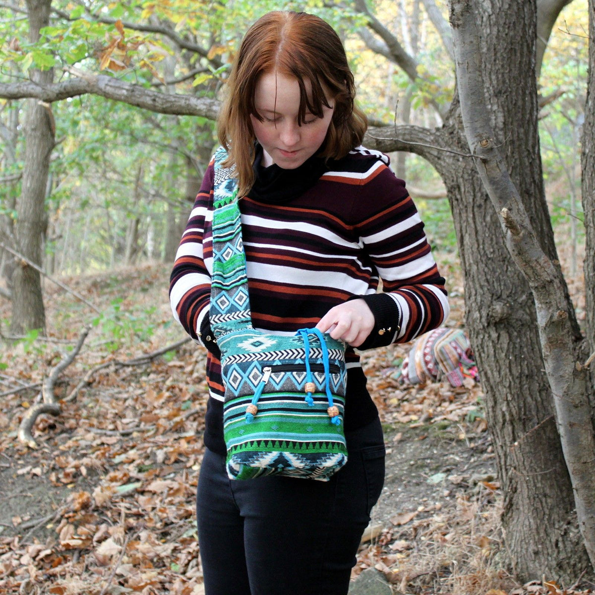 Teal Jacquard Sling Bag