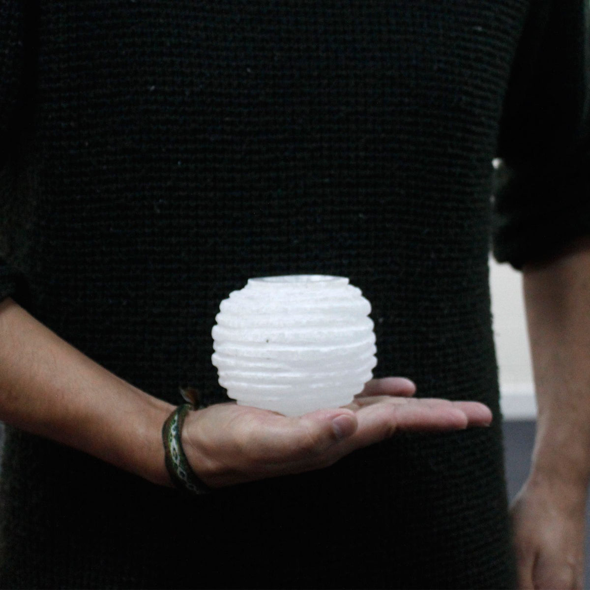 Selenite Snowball Candle Holder – 8cm