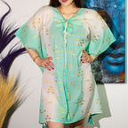 White Turquoise and Gold Fish Print Kaftan