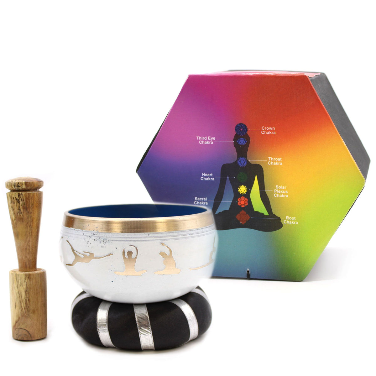 Yoga Moves Tibetan Singing Bowl Set – White and Blue