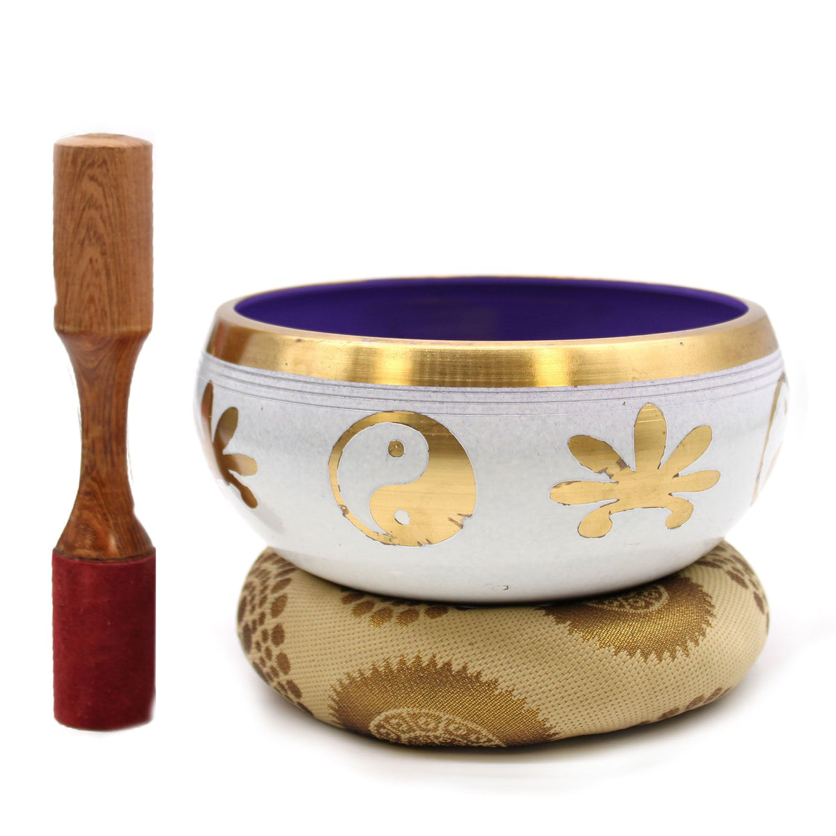 Yin Yang Tibetan Singing Bowl Set – White and Purple, 14cm