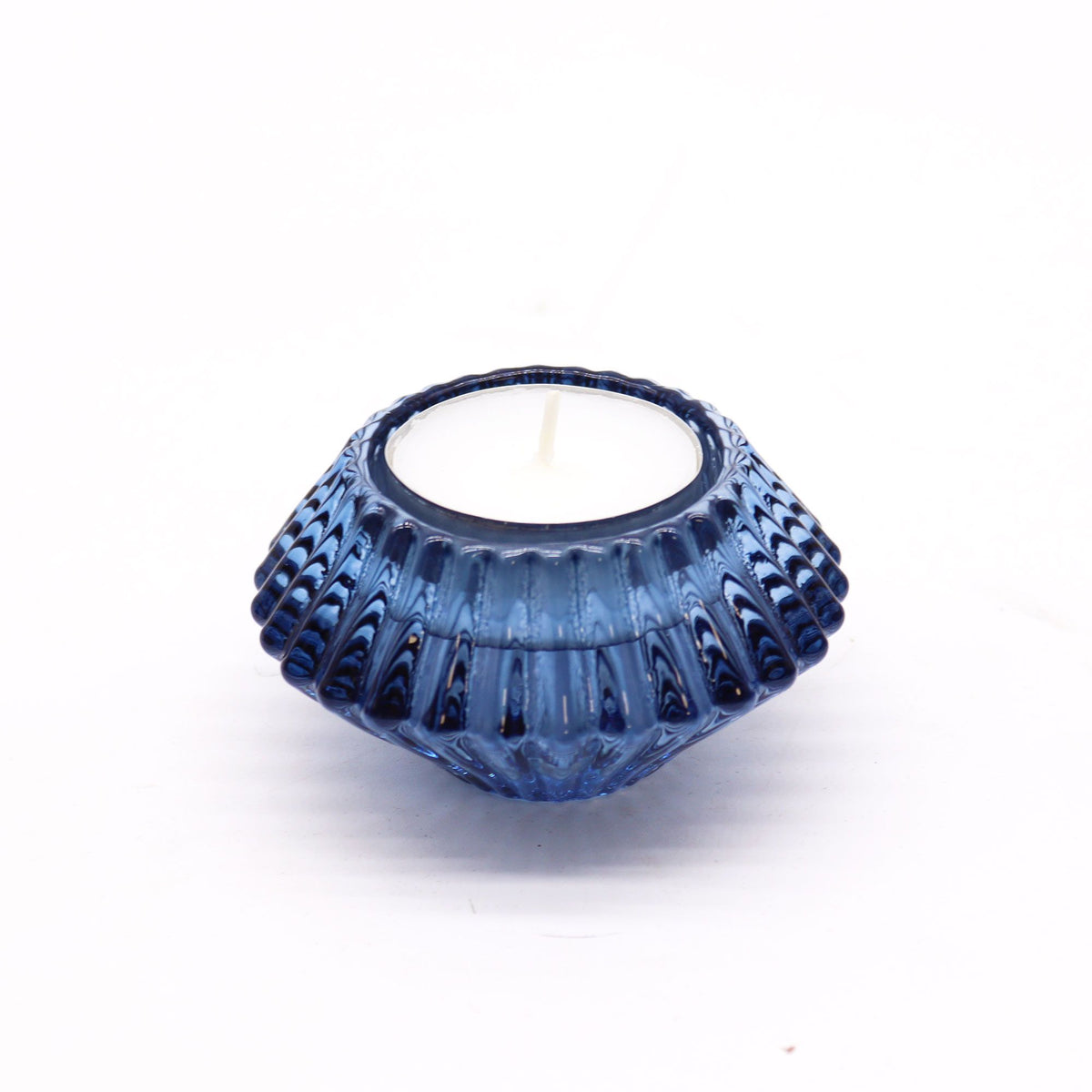 Flower Flip Glass Candle Holders – Royal Blue, Set of 2