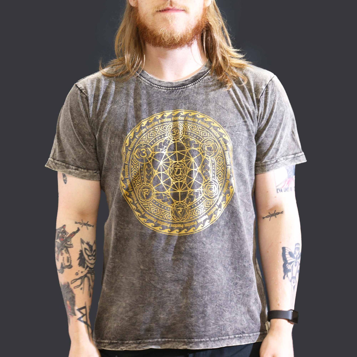 Chakra Dark Grey Stonewashed T-Shirt – Large