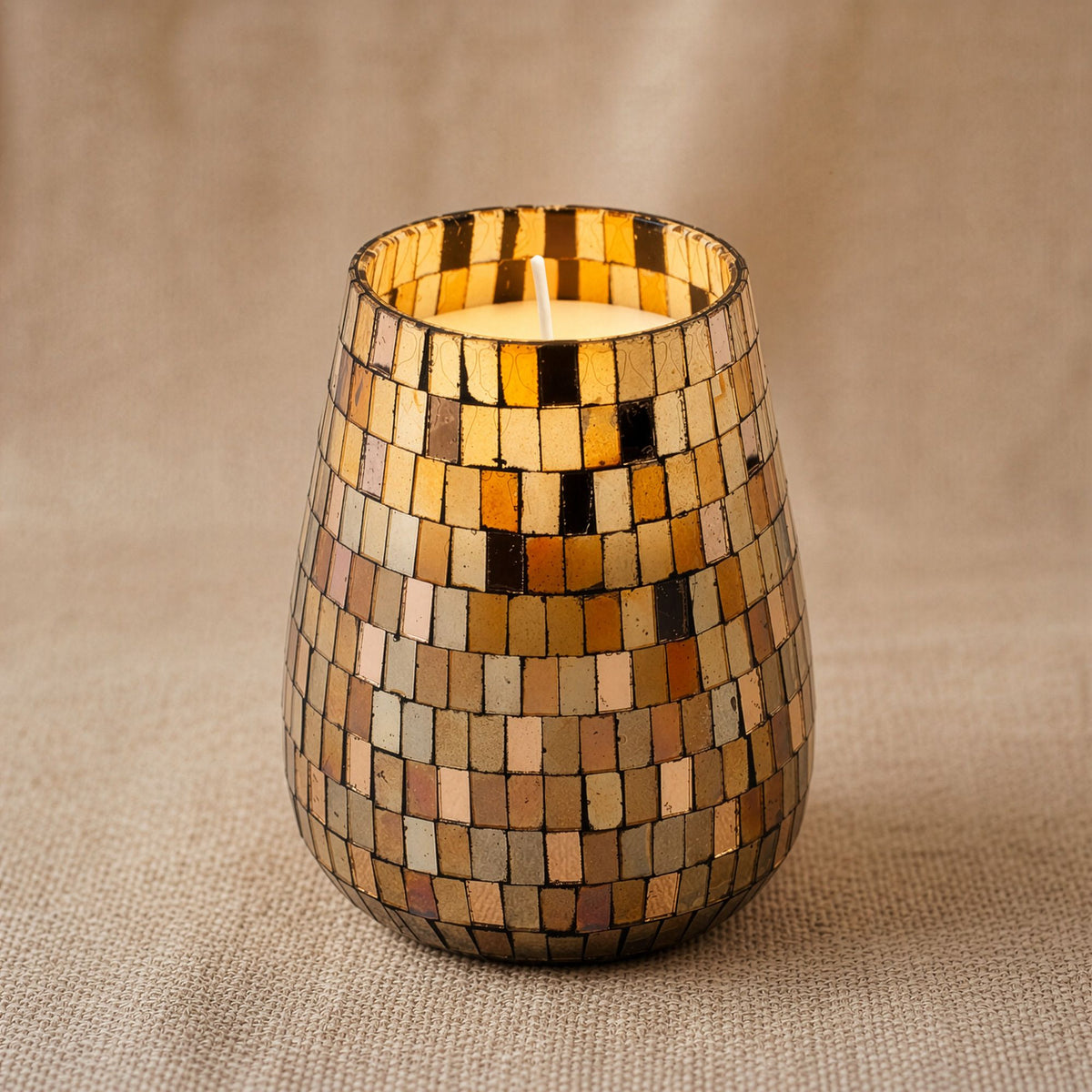 Tall Amber Mosaic Glass Jar Candle