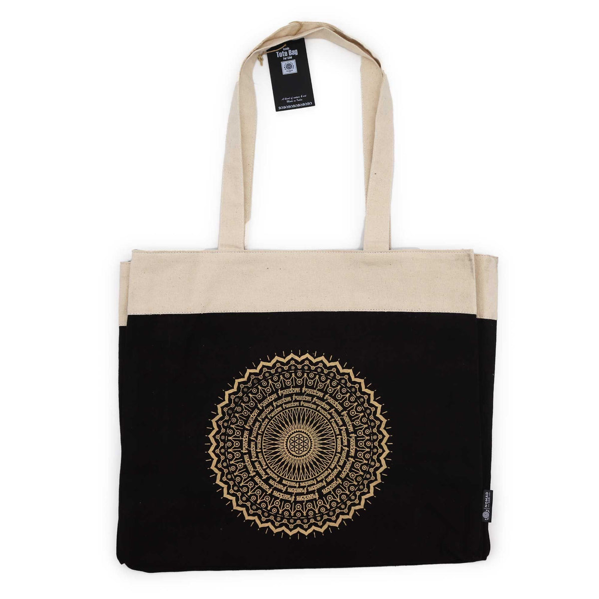 Oversized Stonewash Freedom Mandala Tote Bag – 14oz