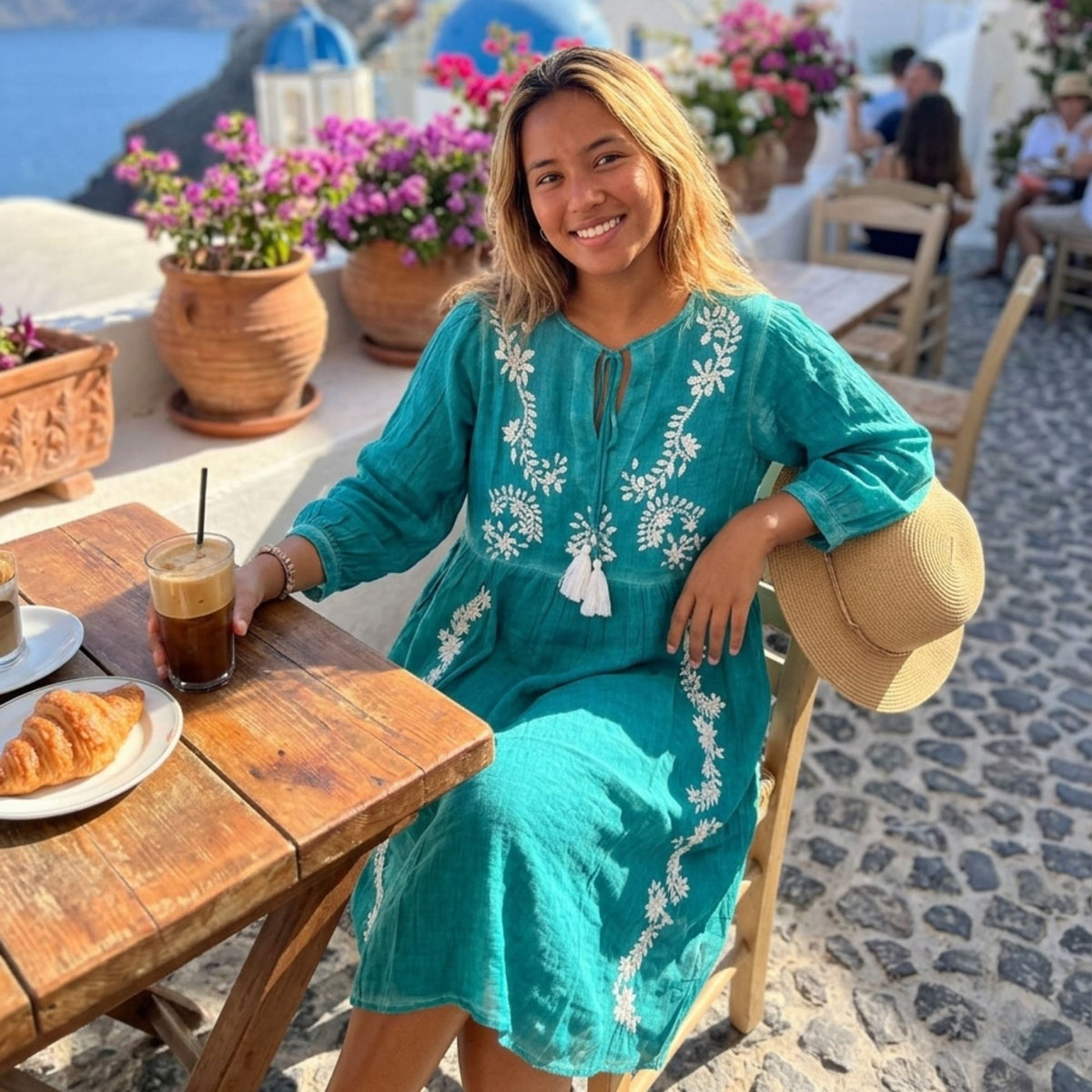 Turquoise Embroidered Tassel Dress – M/L