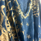 Sea Blue and Gold Coral Print Kaftan
