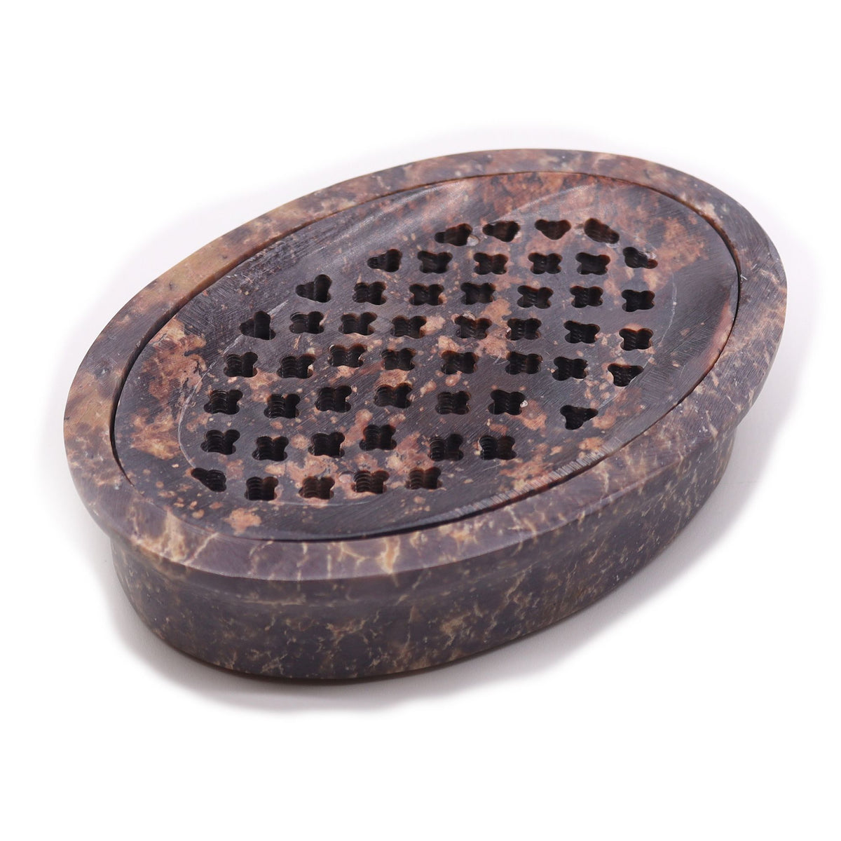 Soapstone Oval Soap Dish with Drainer – 11 x 8cm
