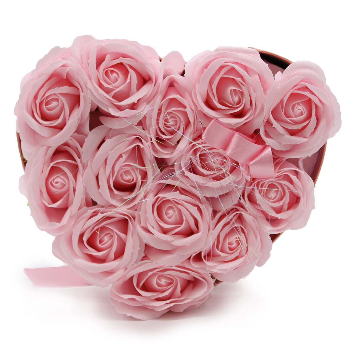 Pink Rose Soap Flower Bouquet with Heart – 13 Roses
