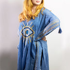 Rich Blue and Gold Evil Eye Print Kaftan