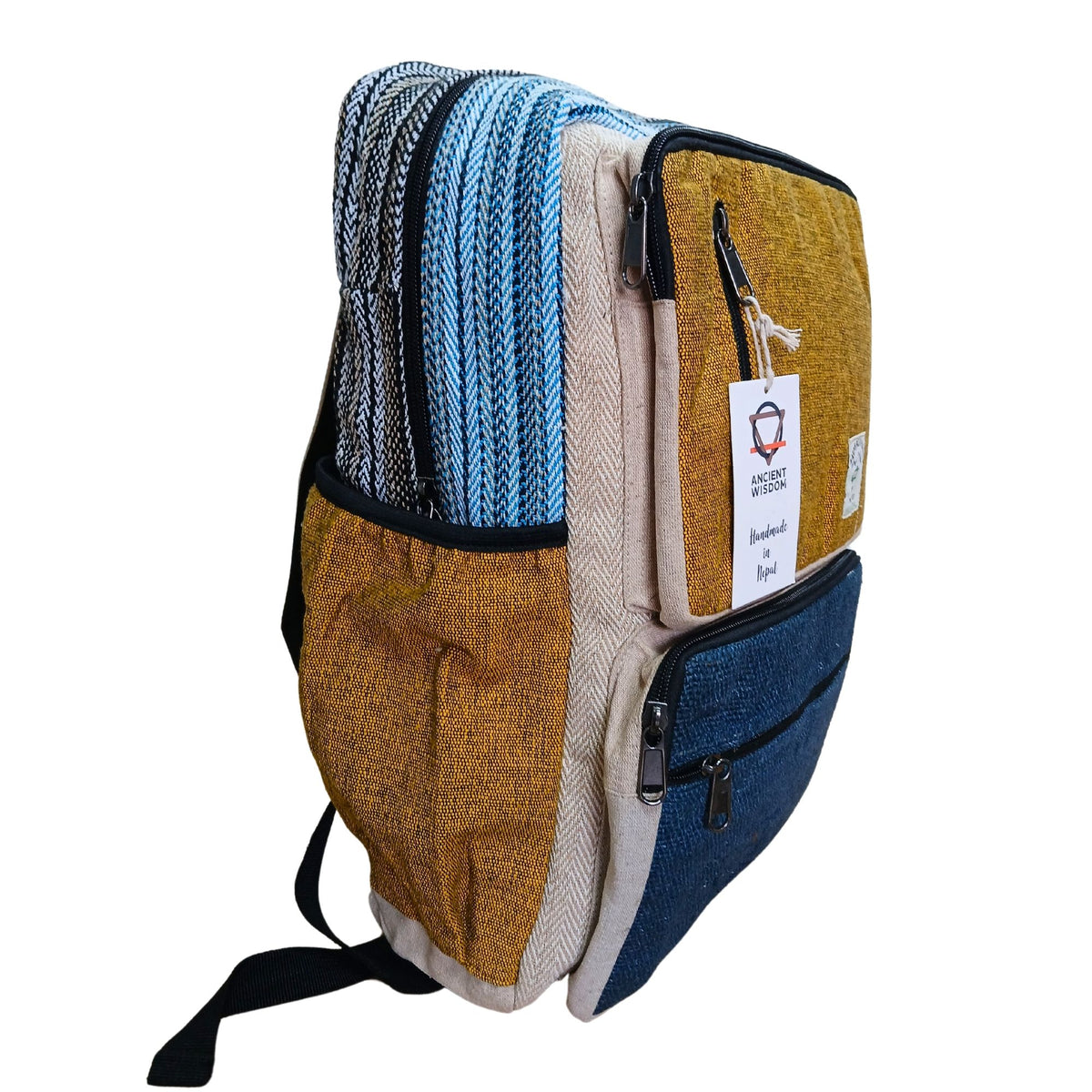 Large Teal and Turmeric Hemp Backpack