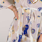 White Blue and Gold Evil Eye Design Dress