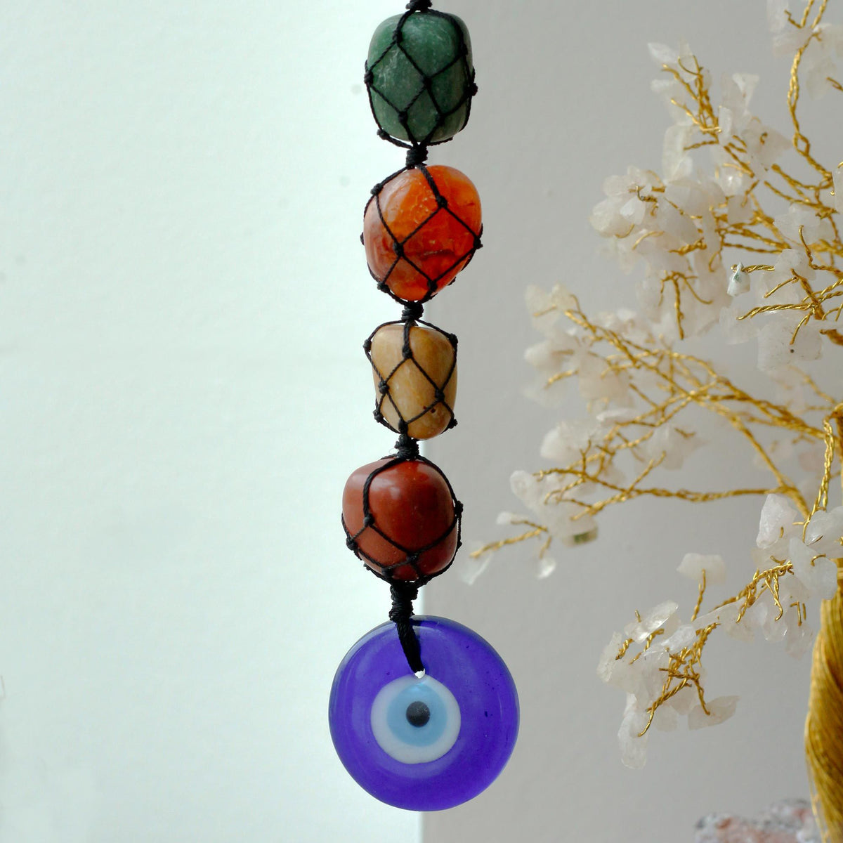 Chakra Stone Hanging Pendant with Evil Eye Design
