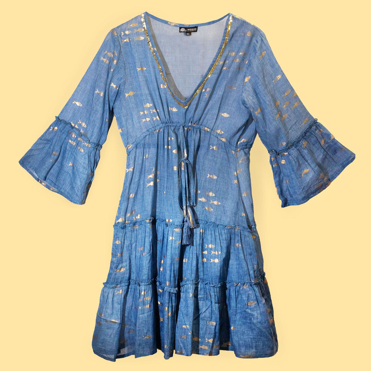 Sea Blue and Gold Fish Design Dress
