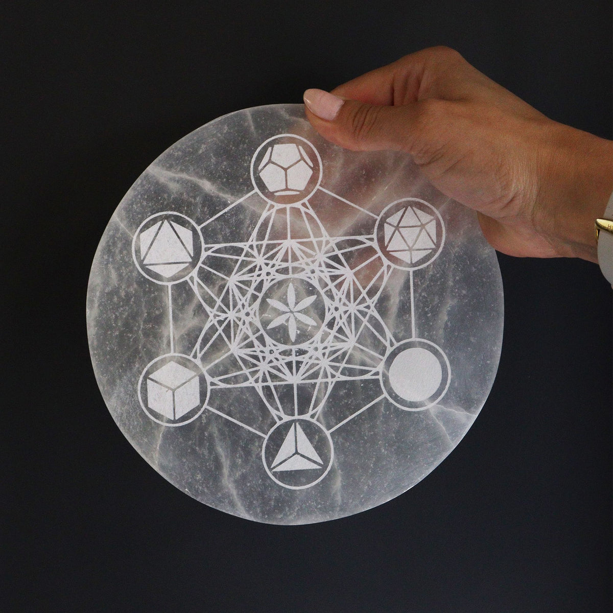 Selenite Sacred Geometry Charging Plate – 18cm