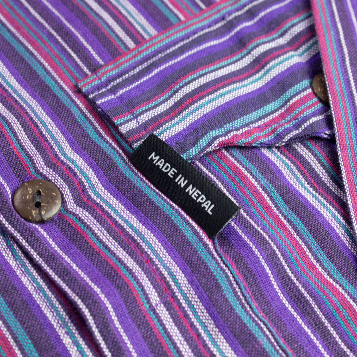Black and Purple Sari Grandad Shirt – Medium