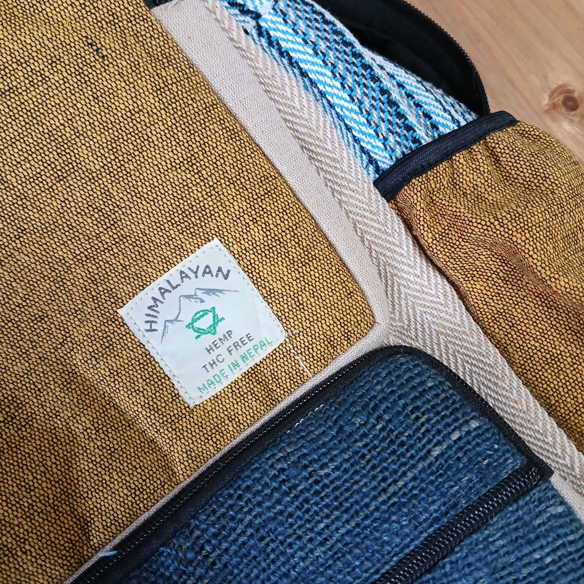 Large Teal and Turmeric Hemp Backpack