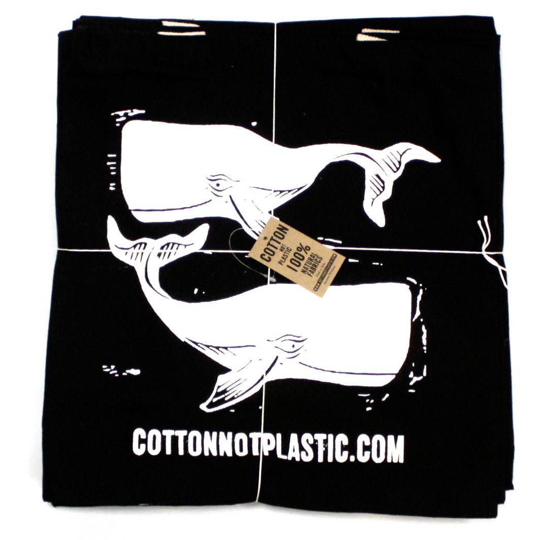 Black Cotton Whale Print Tote Bag – 38 x 42cm