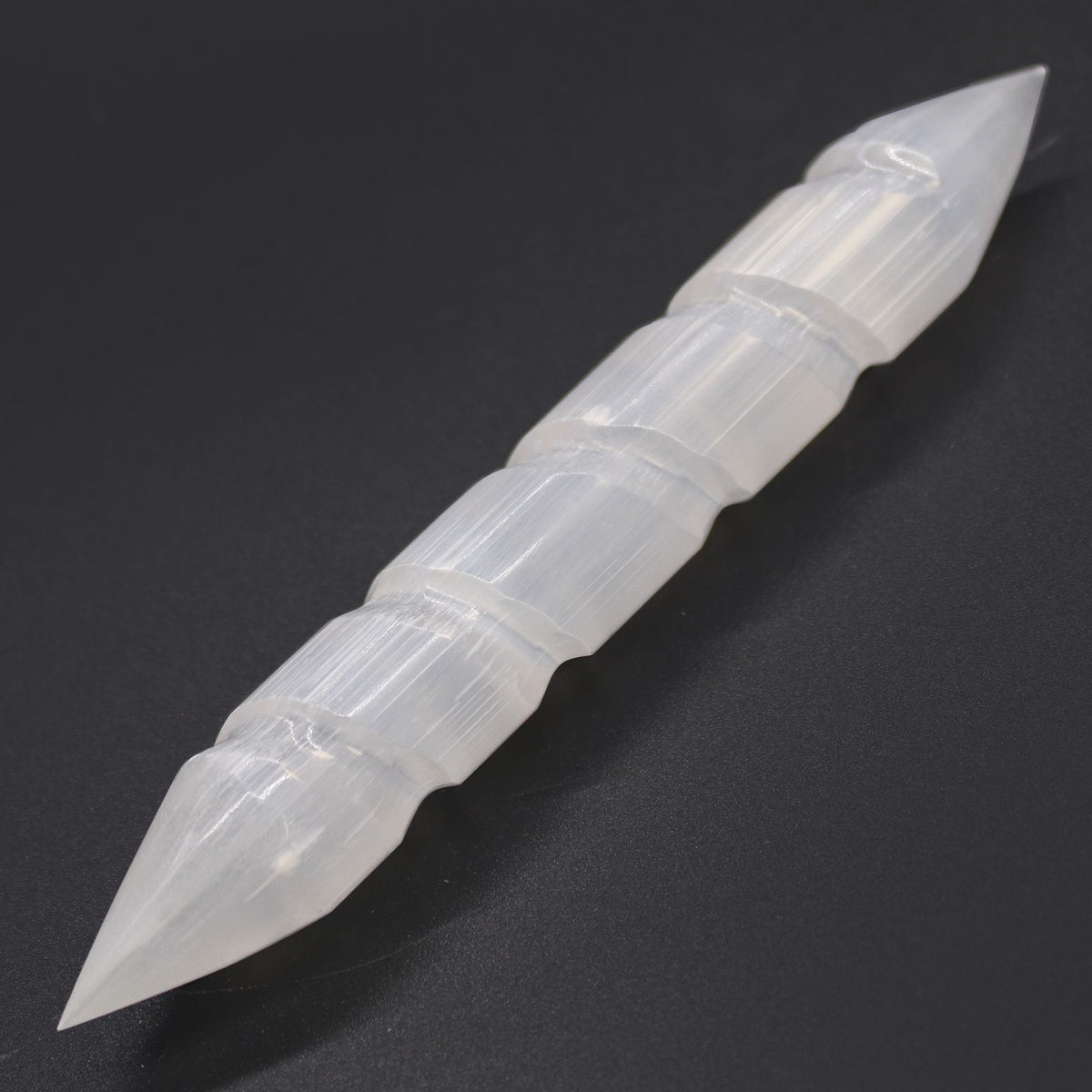 Selenite Spiral Wand with Double Points – 16cm