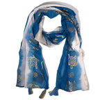 Turtle Print Scarf in Sea Blue – 180 × 50cm