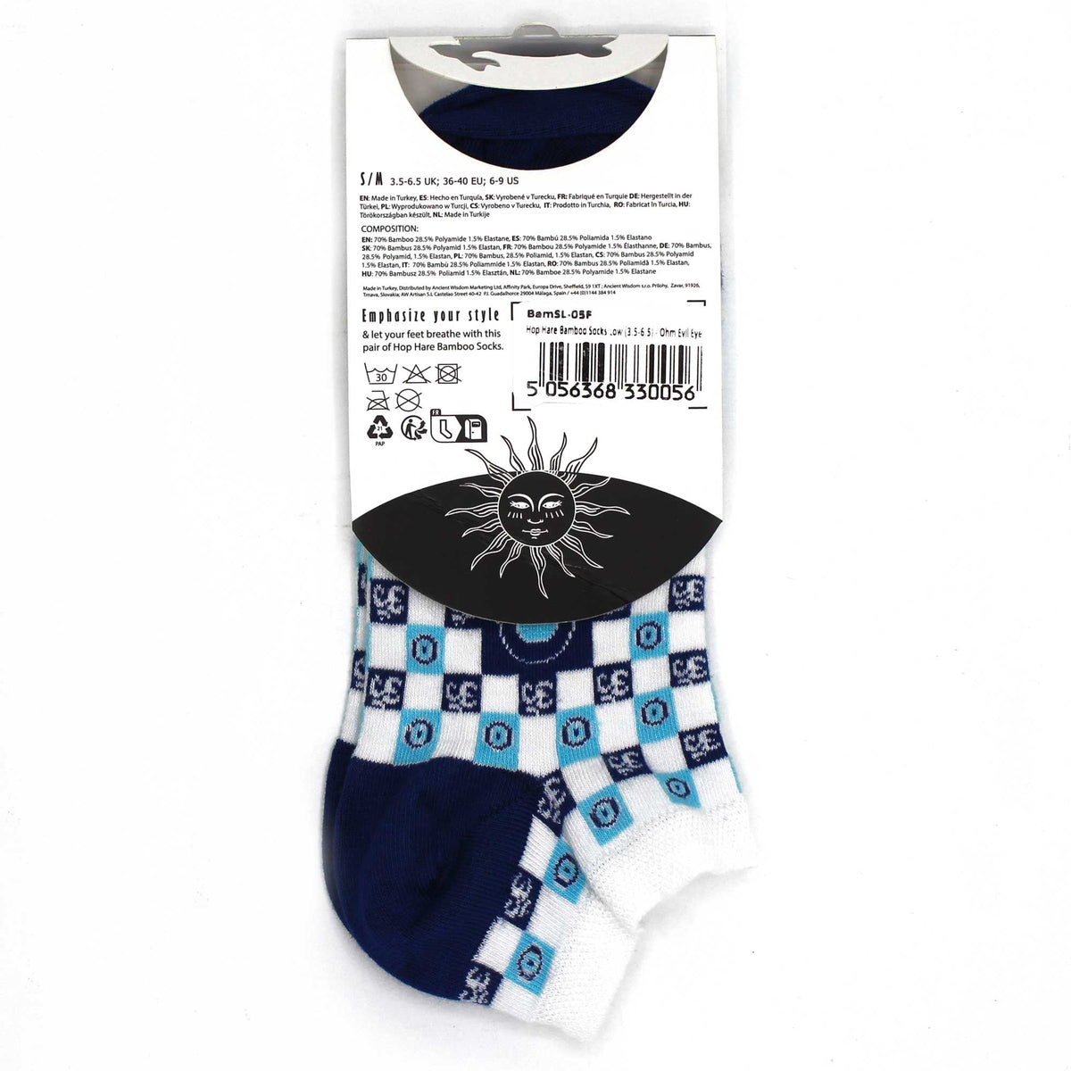 Om and Evil Eye Low Trainer Socks – 36–40