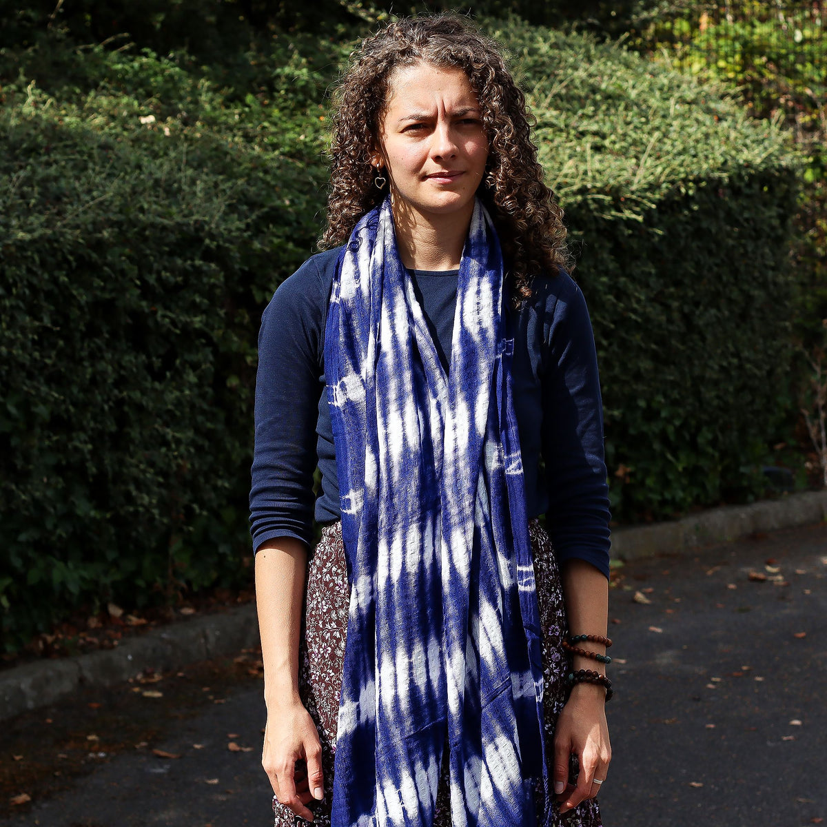 Indigo Striped Boho Java Art Scarf – 62 x 200cm