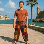 Orange-Tone Block Print Mushroom Pants – Large/Extra Large