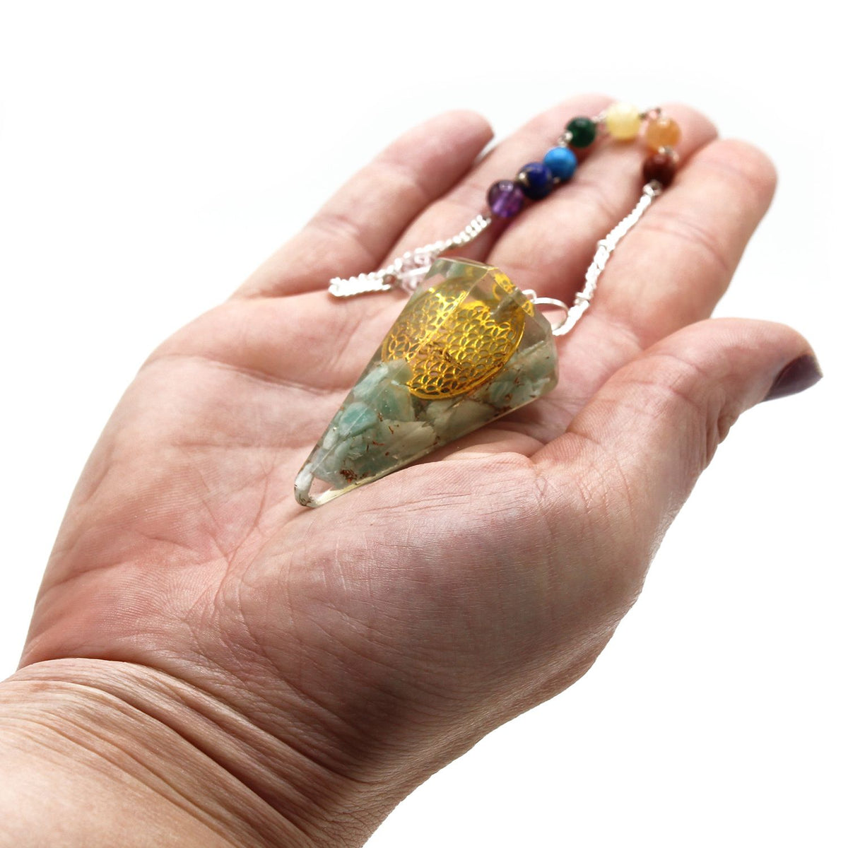 Flower of Life Orgonite Chakra Pendulum