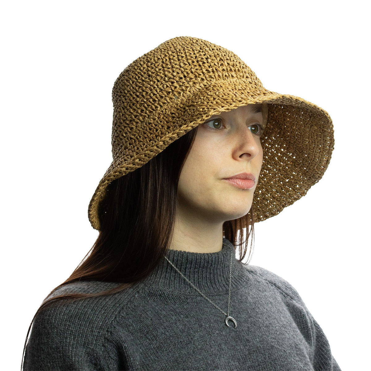 Floppy Straw Sun Hat in Natural and Coffee