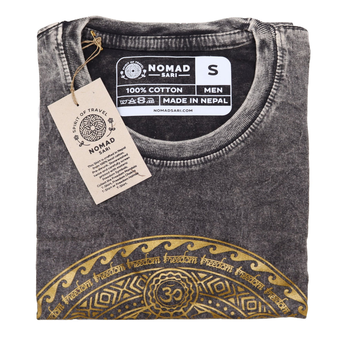 Chakra Dark Grey Stonewashed Cotton T-Shirt – Small