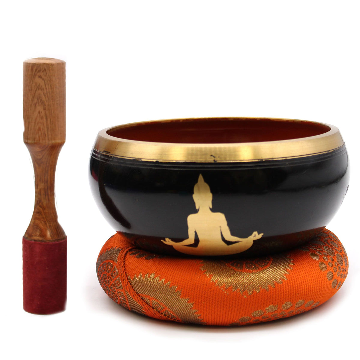 Buddha Tibetan Singing Bowl Set – Black and Orange, 14cm